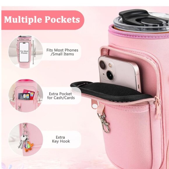 Tumbler Carrier with Multiple Pockets ( Pink ) - Picture 4 of 4